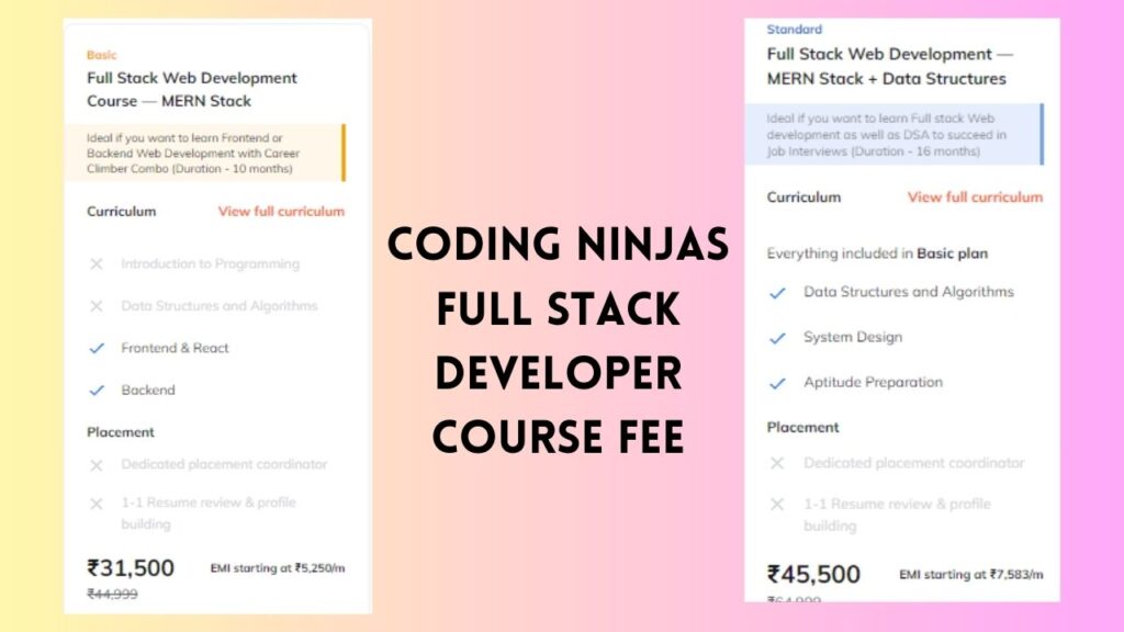 Coding Ninjas Full Stack Developer Course Fee